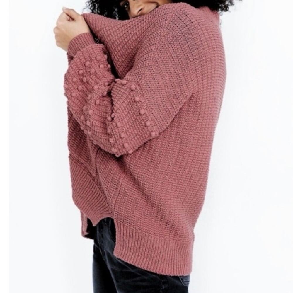 MADEWELL Women's M Bauble Pom Pom Cotton Knit Cardigan Sweater Dusty Rose Boho - Picture 7 of 16